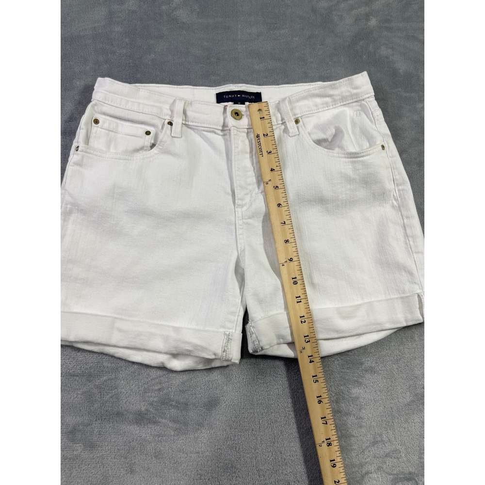 Tommy Hilfiger Womens White Denim Cuffed Shorts Size 10 Mid Rise Stretch - Picture 7 of 10